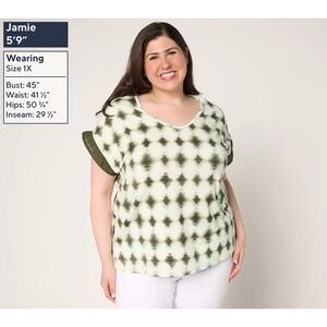 AnyBody Cozy Knit Shibori Basic Tee with Woven Sleeve Detail NWT size L